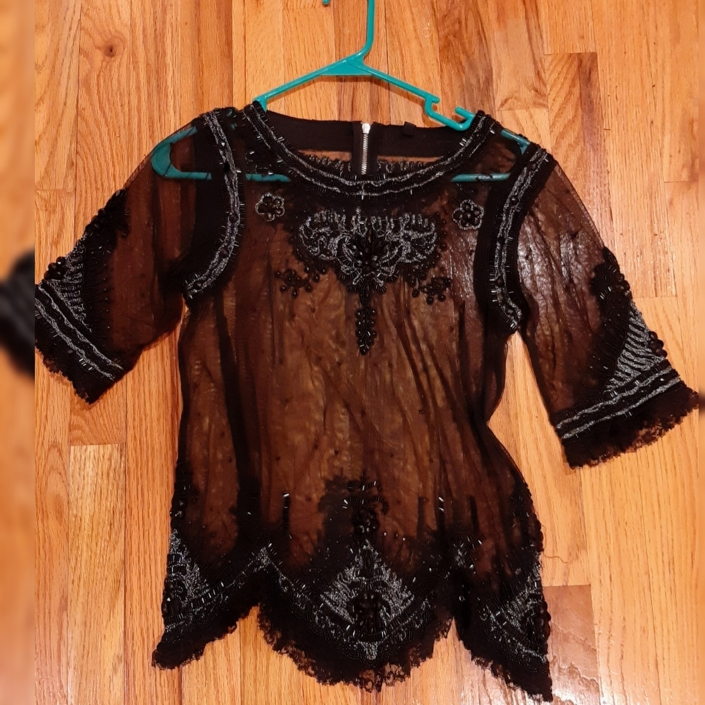 TOPSHOP Beaded Sheer Short Sleeve